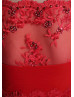 Beaded Red Lace Chiffon Flowy Evening Dress